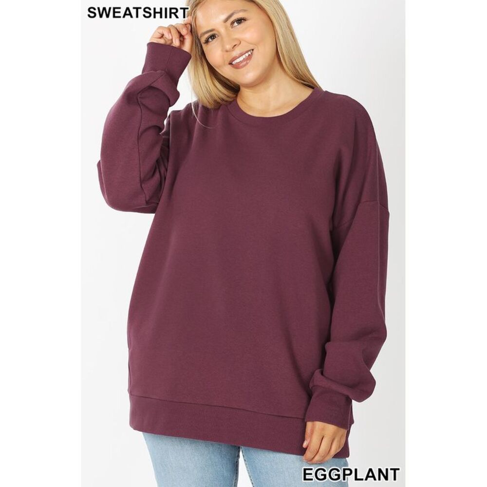 World of Leggings Round Crew Neck Plus Size Sweatshirt with Side Pockets